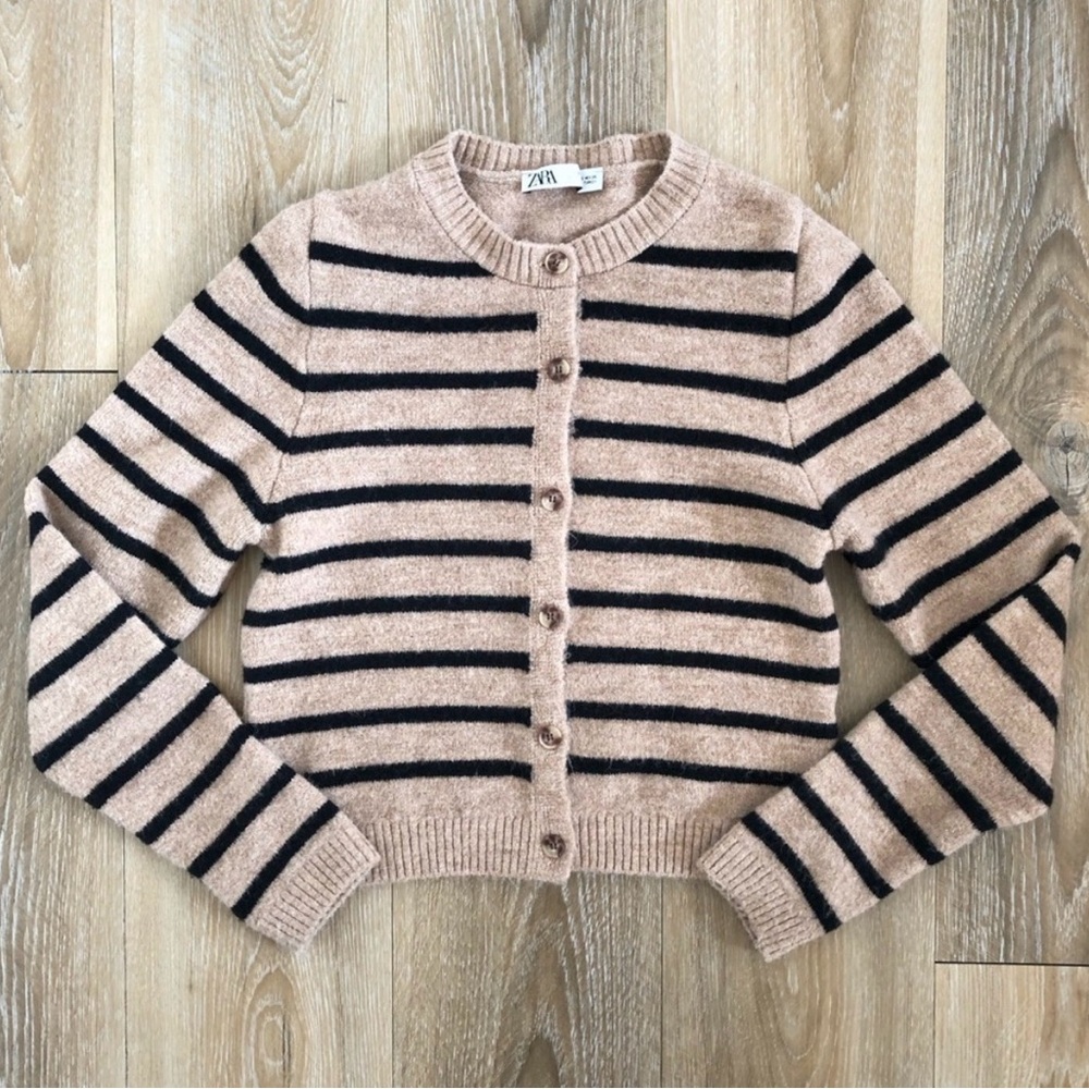Zara Striped Knit Button Down Cardigan Sweater